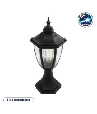 GloboStar® ENGLAND 202-0009 Vintage Επιδαπέδιο Φωτιστικό Φαναράκι Μονόφωτο 1 x E27 IP44 Μαύρο & Διάφανο Πλαστικό - Μ20 x Π20 x Υ45cm